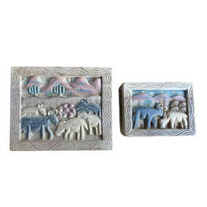 Carved Trinket Box set of 2 cactus safari mountains desert Tiawan